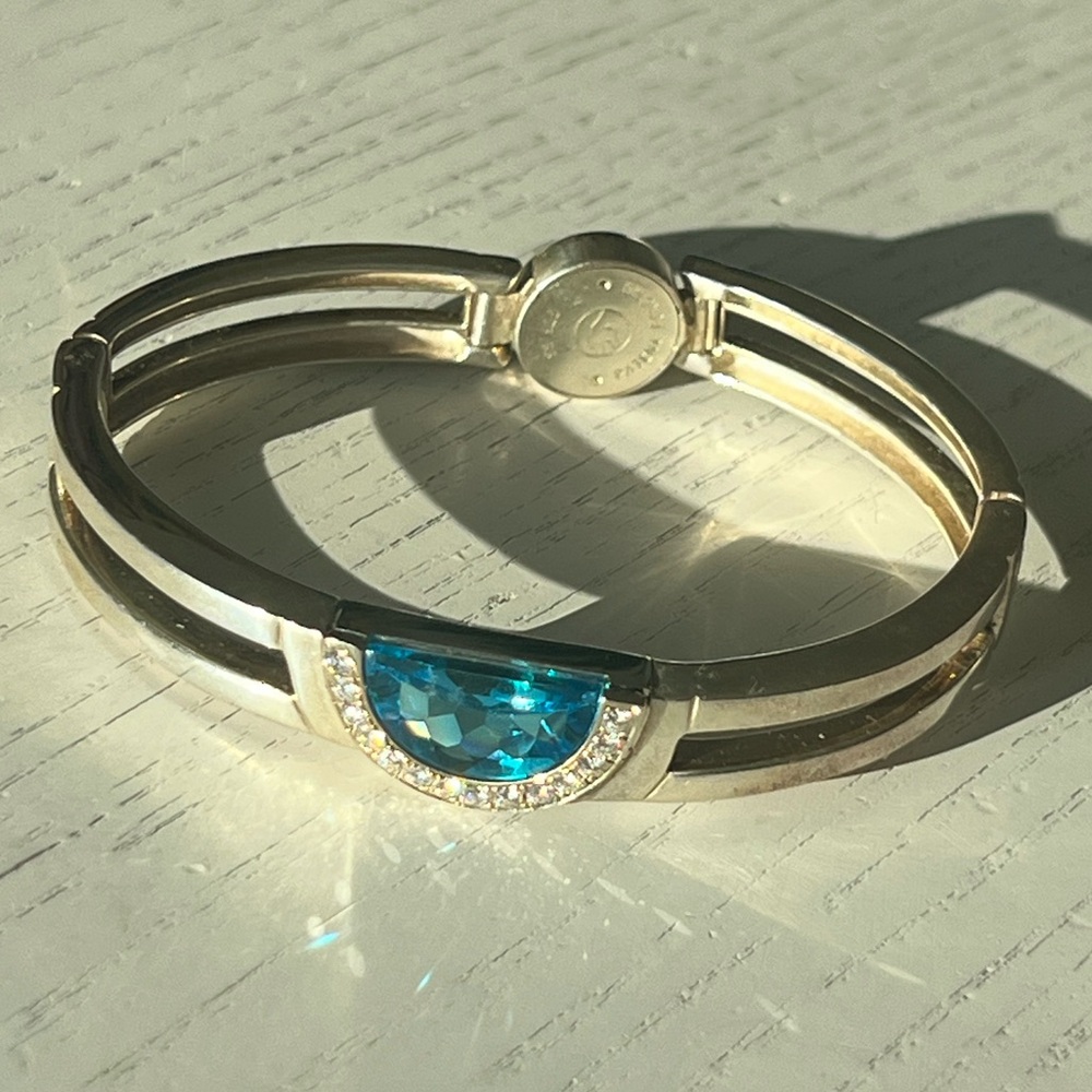 💎MOVADO-BLUE TOPAZ w/0.420carat DIAMONDS,18k WHITEGOLD& SOLID ST SILVER Dbl Band - Picture 11 of 11
